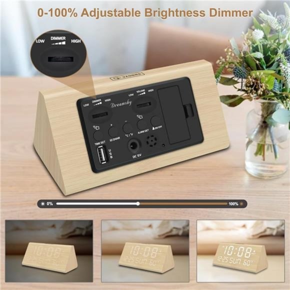 Digital Alarm Clocks for Bedrooms - Wooden Electric Clock with USB Ports, Date - Picture 5 of 6